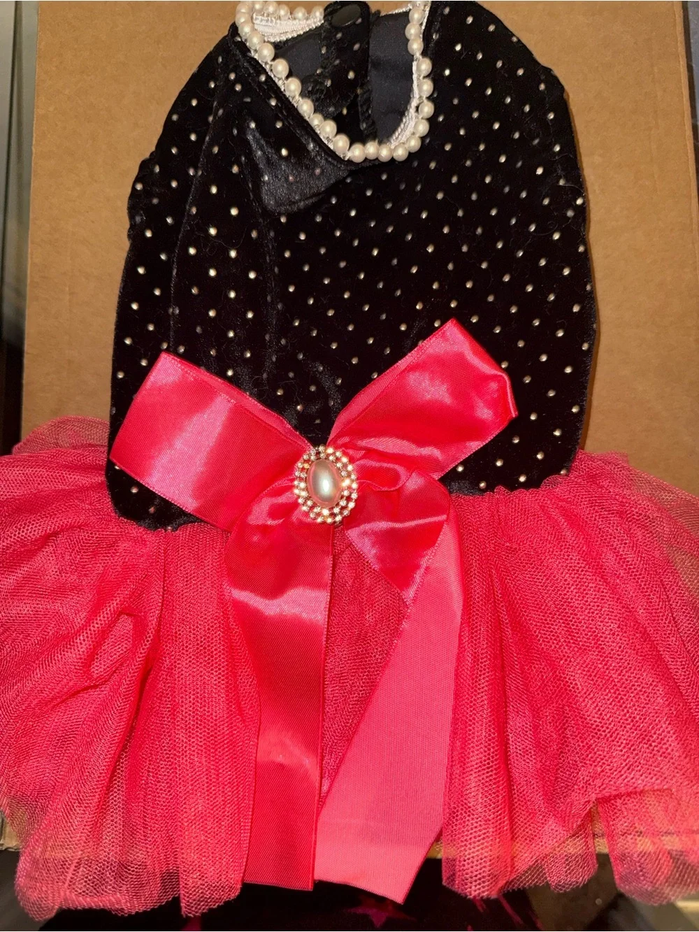 Small Dog Black & Hot Pink Tulle Party Dress with Pearl Accent
